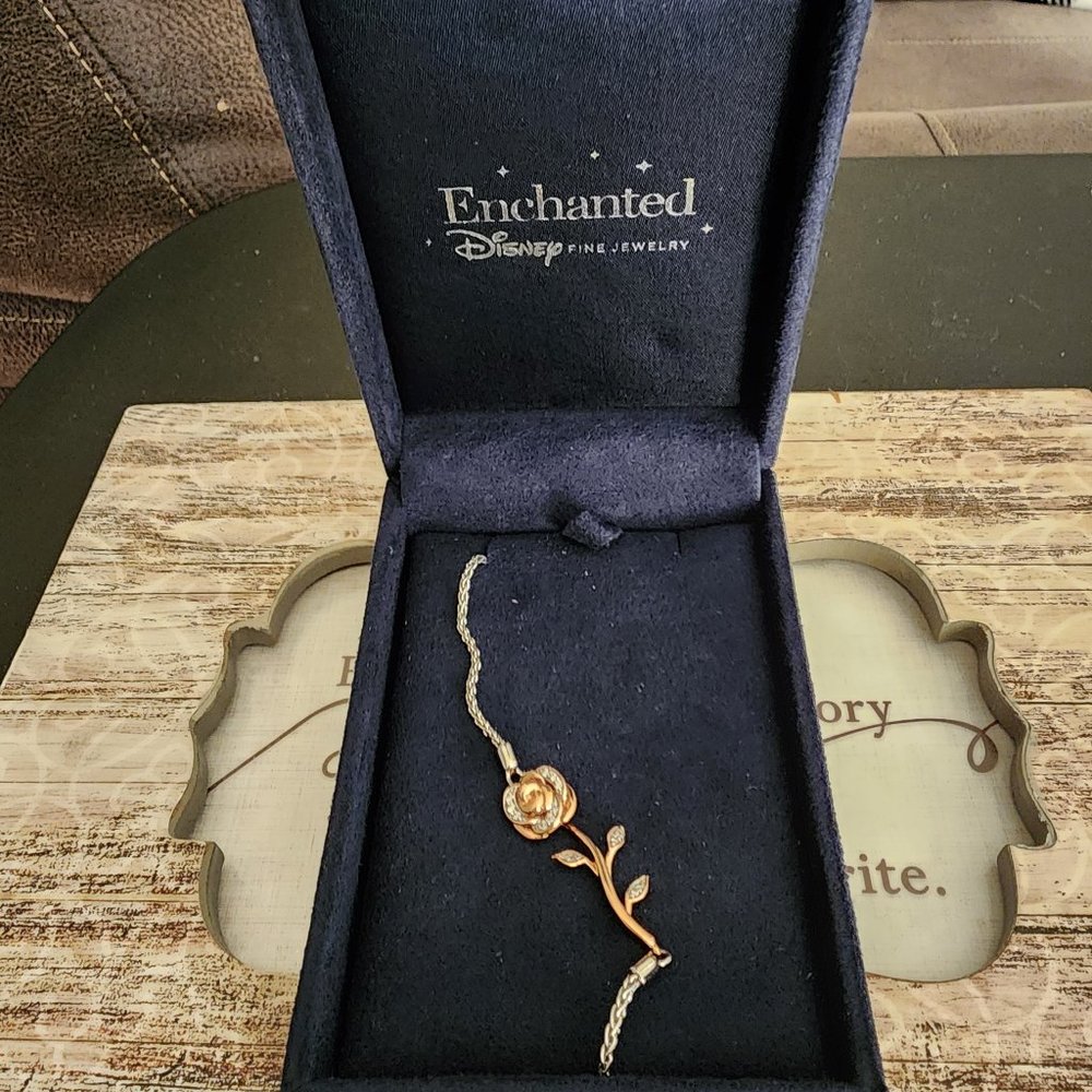 Enchanted Disney Belle 1/10 CT. T.W. Diamond Rose Bolo Bracelet in Sterling Silv